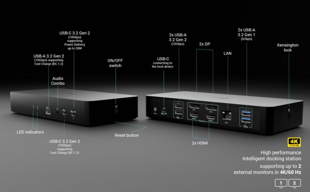 i-tec dokovací stanice Universal Intelligent Dual Display Docking Station, Power Delivery 100W