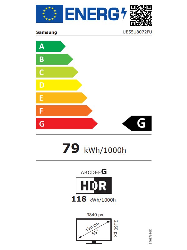 SAMSUNG SMART LED TV 55"/ UE55U8072/ 4K Ultra HD 3840x2160/ DVB-T2/S2/C/ H.265/HEVC/ 3xHDMI/ 1xUSB/ Wi-Fi/ LAN/ G