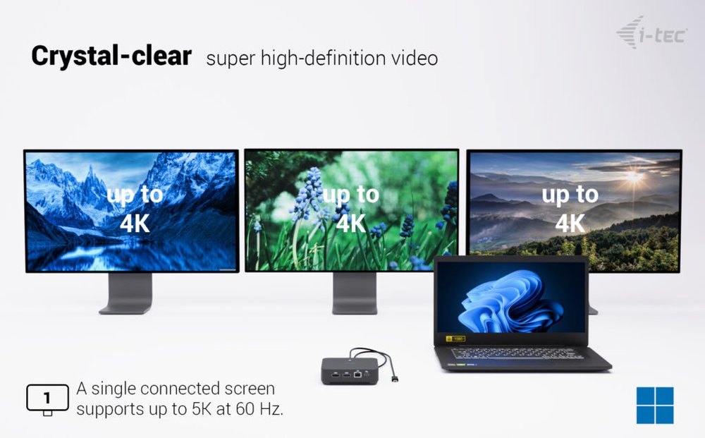 i-tec dokovací stanice USB-C DP Dual HDMI Docking Station, Power Delivery 100W + univerzální nabíječka 100W