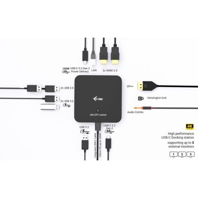i-tec dokovací stanice USB-C DP Dual HDMI Docking Station, Power Delivery 100W + univerzální nabíječka 100W