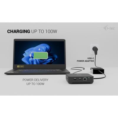 i-tec dokovací stanice USB-C DP Dual HDMI Docking Station, Power Delivery 100W + univerzální nabíječka 100W