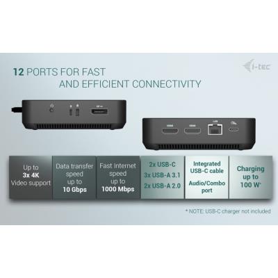 i-tec dokovací stanice USB-C DP Dual HDMI Docking Station, Power Delivery 100W + univerzální nabíječka 100W