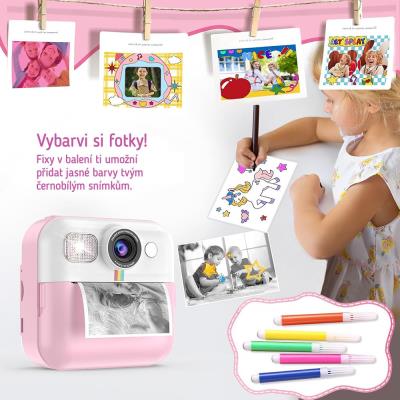 COLORWAY dětský fotoaparát a kamera s tiskárnou CW-PHP01P/ 2,4" IPS/ 1500mAh/ USB-C/ Android/ iOS/ růžová