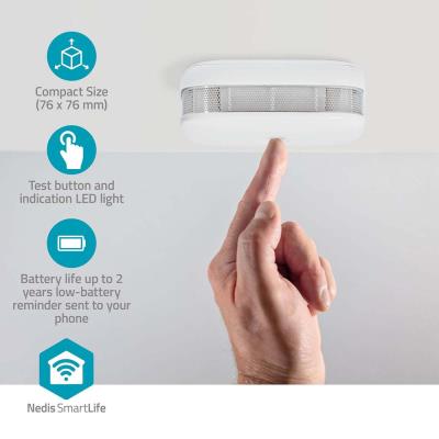 NEDIS Wi-Fi chytrý detektor kouře/ napájení z baterie/ hlasitost 85 dB/ výdrž snímače 10 let/ Android & iOS/ bílý