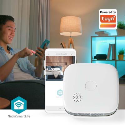 NEDIS Wi-Fi chytrý detektor kouře/ napájení z baterie/ hlasitost 85 dB/ výdrž snímače 10 let/ Android & iOS/ bílý