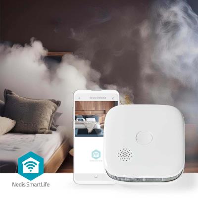 NEDIS Wi-Fi chytrý detektor kouře/ napájení z baterie/ hlasitost 85 dB/ výdrž snímače 10 let/ Android & iOS/ bílý