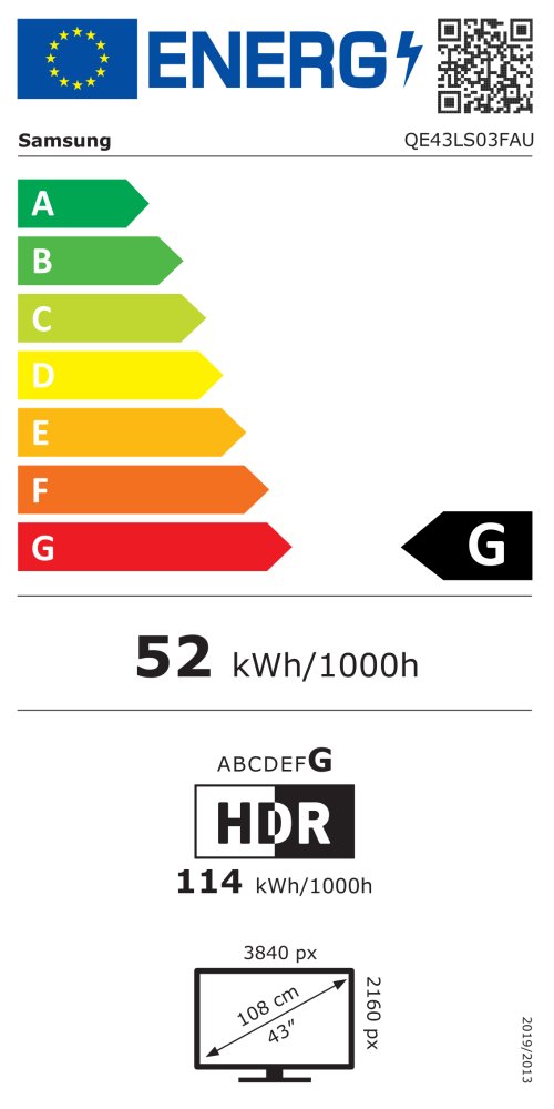 SAMSUNG SMART QLED TV 43"/ The Frame QE43LS03F/ 4K Ultra HD/ DVB-T2/S2/C/ H.265/HEVC/ 4xHDMI/ 2xUSB/ Wi-Fi/ LAN/ G
