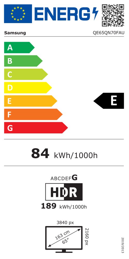 SAMSUNG SMART NEO QLED TV 65"/ QE65QN70F/ 4K Ultra HD 3840x2160/ DVB-T2/S2/C/ H.265/HEVC/ 4xHDMI/ 2xUSB/ Wi-Fi/ LAN/ E