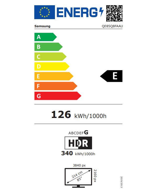SAMSUNG SMART QLED TV 85"/ QE85Q8F/ 4K Ultra HD 3840x2160/ DVB-T2/S2/C/ H.265/HEVC/ 3xHDMI/ 2xUSB/ Wi-Fi/ LAN/ E