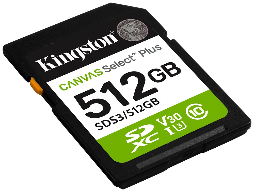 KINGSTON Canvas Select Plus Gen3 512GB SDXC / C10 / UHS-I U3 V30 / up to  150MB/s