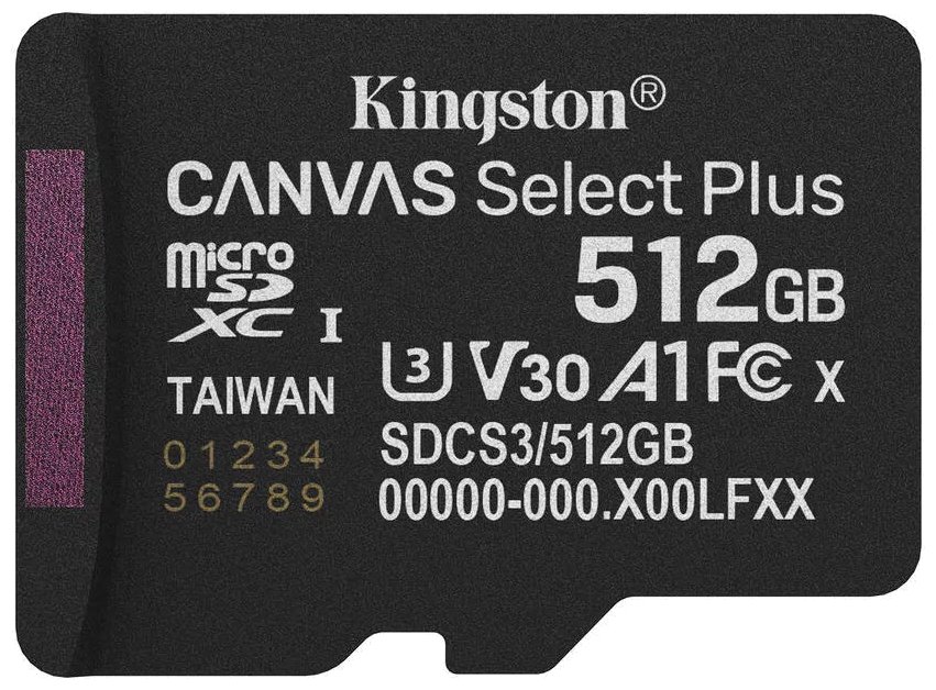 KINGSTON Canvas Select Plus Gen3 512GB microSDXC / A1 / up to  150MB/s  / vč. adaptéru