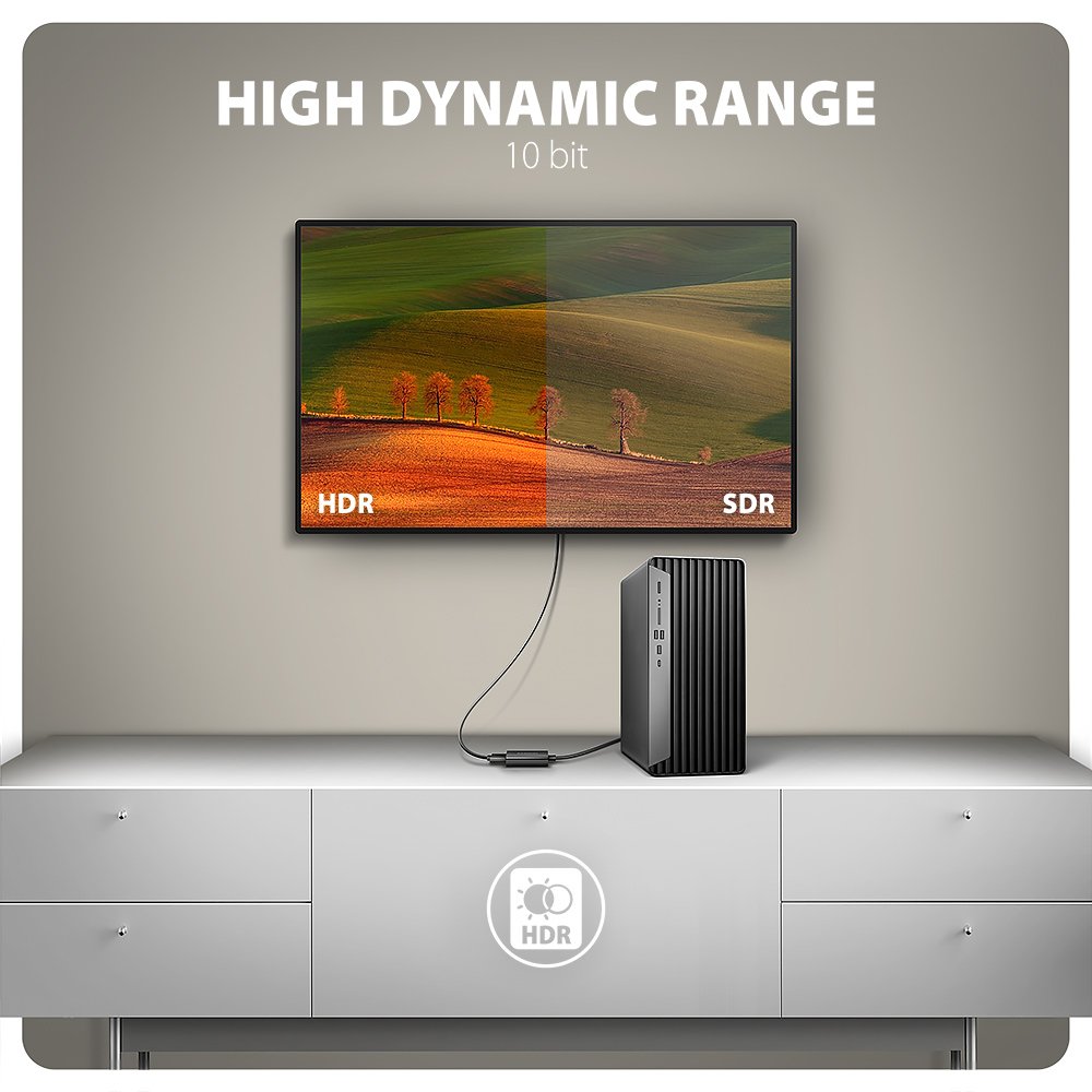 AXAGON adaptér DP na HDMI / RVD-HI20N / 4K/60Hz / HDCP 2.2 / 0,15m / černý