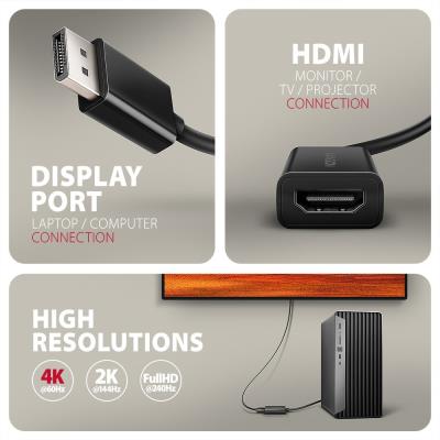 AXAGON adaptér DP na HDMI / RVD-HI20N / 4K/60Hz / HDCP 2.2 / 0,15m / černý