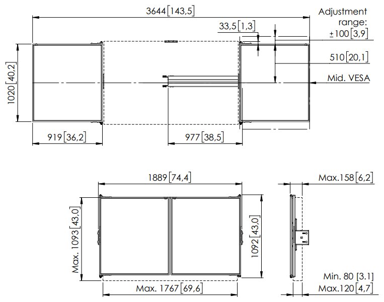 Vogels Postranní tabule 75" pro lifty RISE 5xxx, bílá keramika pro psaní fixem, magnetický zámek
