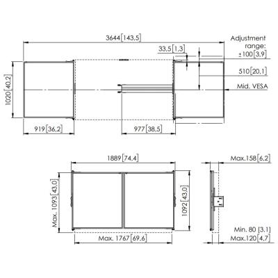 Vogels Postranní tabule 75" pro lifty RISE 5xxx, bílá keramika pro psaní fixem, magnetický zámek