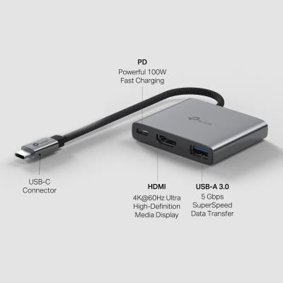 TP-Link UH3020C Dokovací stanice 1x USB-C na 3 porty s HDMI 4K při 60Hz, 100W PD, 1× USB-A