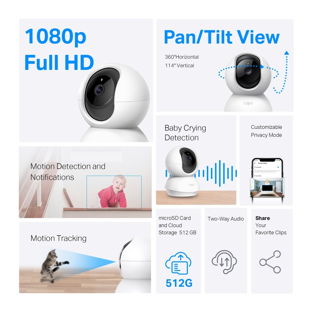 TP-Link Tapo C200C WiFi Kamera, 2MPx, 1920x1080, audio, IR 12m, SD karta