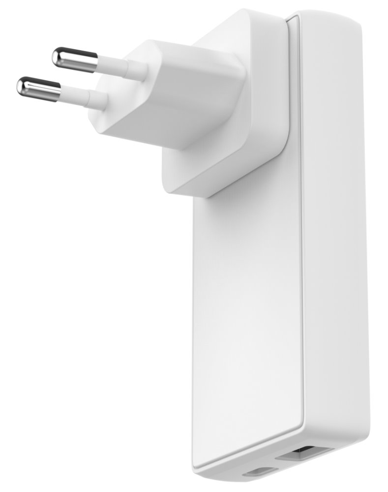 Swissten cestovní adaptér GaN USB-C + USB-A 45w výměnné vidlice (US, EU, UK) bílý