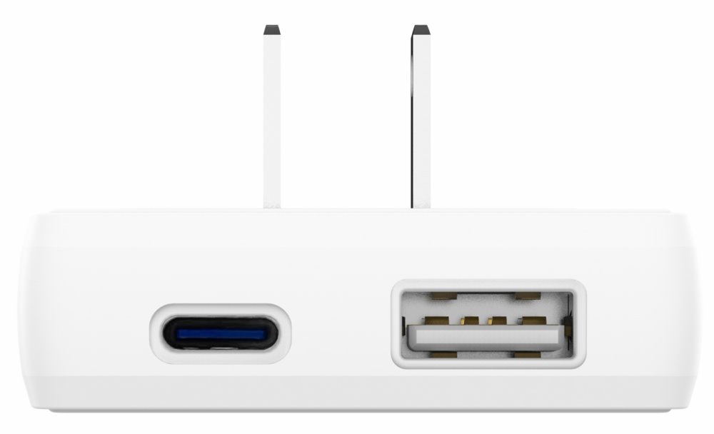 Swissten cestovní adaptér GaN USB-C + USB-A 45w výměnné vidlice (US, EU, UK) bílý