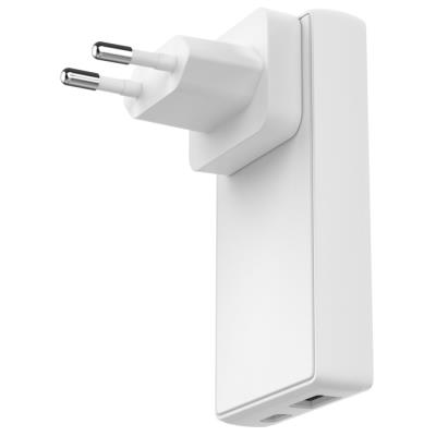 Swissten cestovní adaptér GaN USB-C + USB-A 65w výměnné vidlice (US, EU, UK) bílý