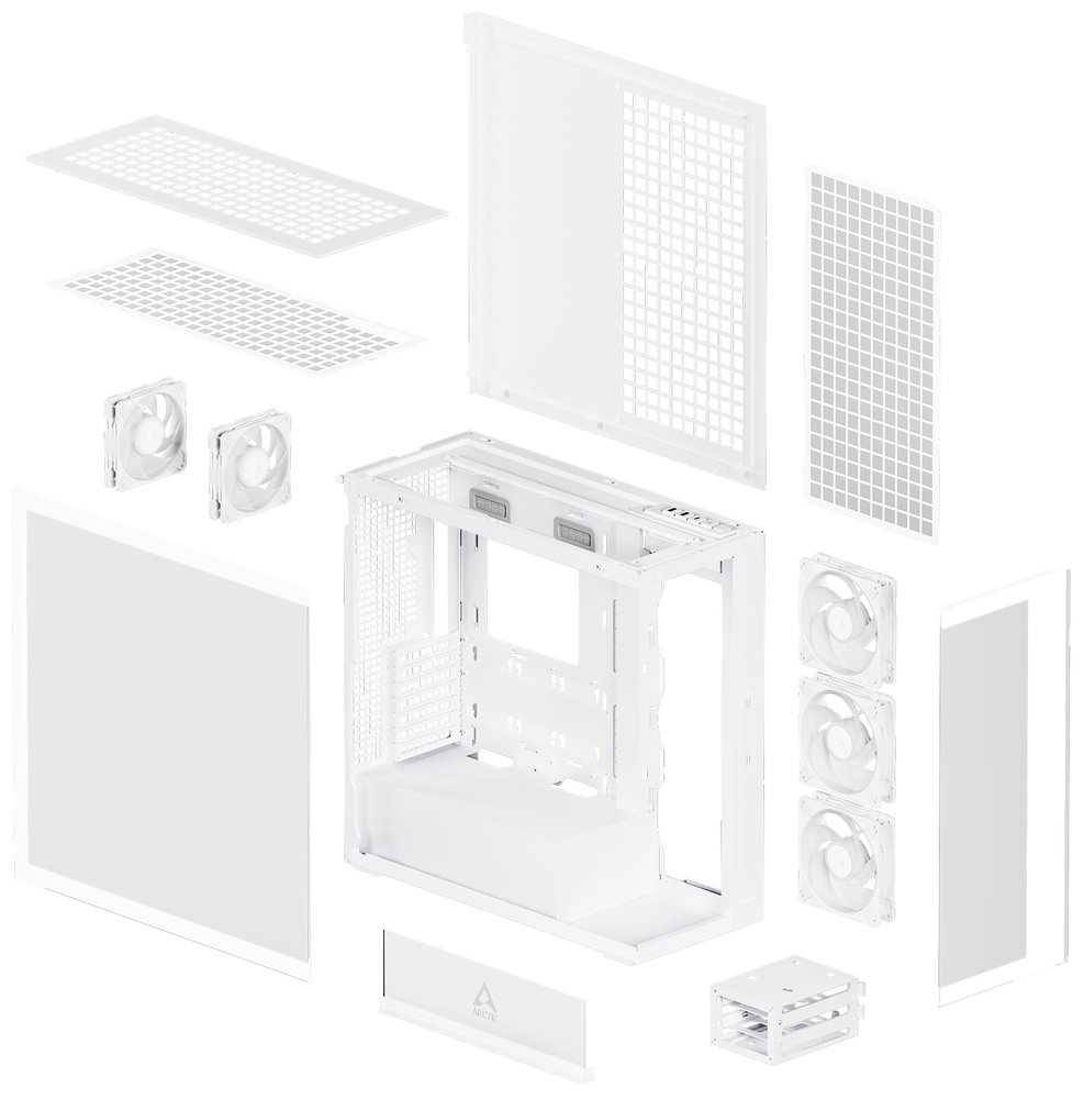 ARCTIC skříň Xtender / E-ATX / 2x120mm ARGB fan / 2xUSB / USB-C / čiré sklo / bílá