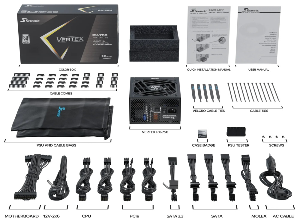 SEASONIC zdroj VERTEX PX-750 Platinum / 750W / ATX3.1 / 135mm fan / 80PLUS Platinum