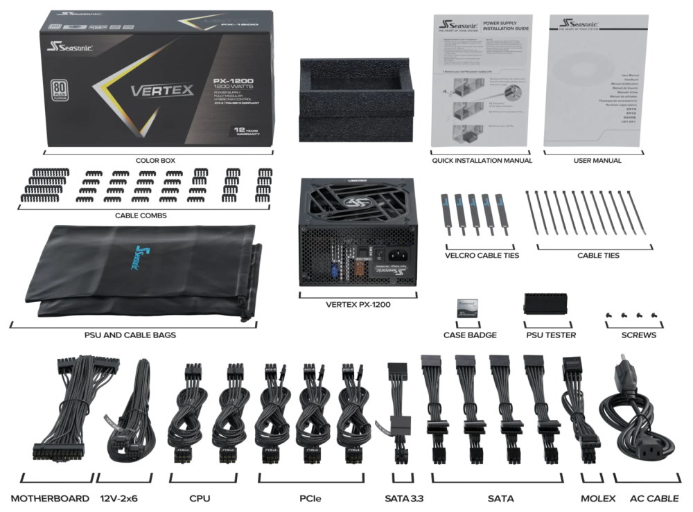 SEASONIC zdroj VERTEX PX-1200 Platinum / 1200W / ATX3.1 / 135mm fan / 80PLUS Platinum