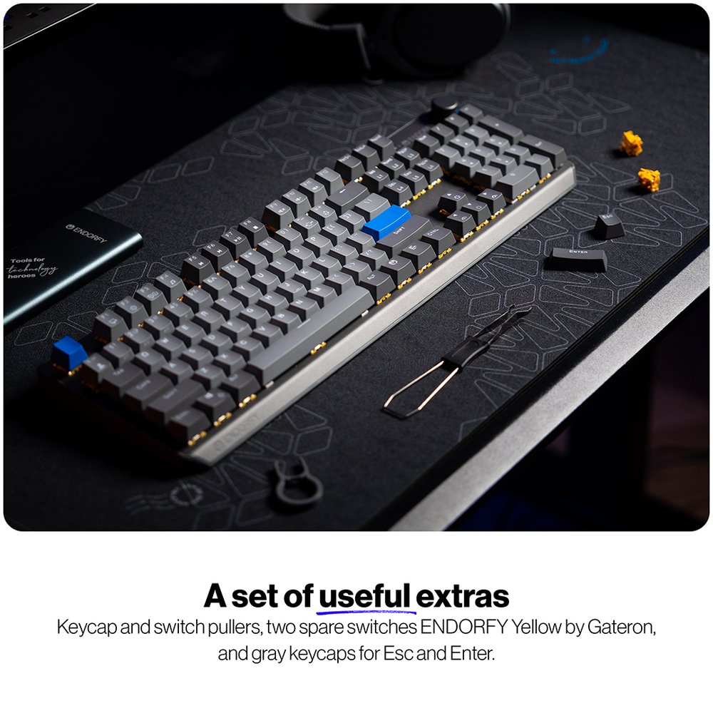 Endorfy mechanická klávesnice Thock V2 / bezdrátová / ARGB /  yellow sw. / USB / num. kl. / US layout