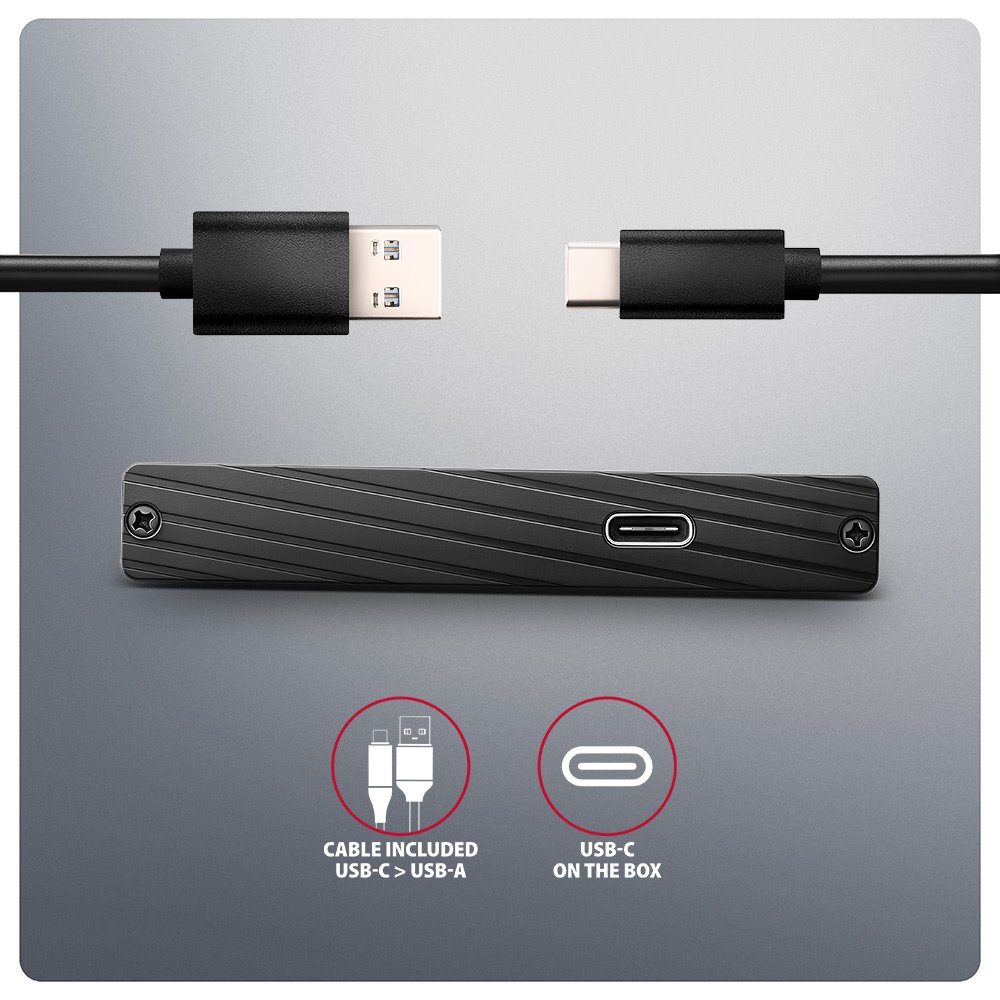 AXAGON hliníkový box pro 2,5" SATA SSD/HDD / EE25-XA6C / USB-C 3.2 Gen 1 / kabel 50cm