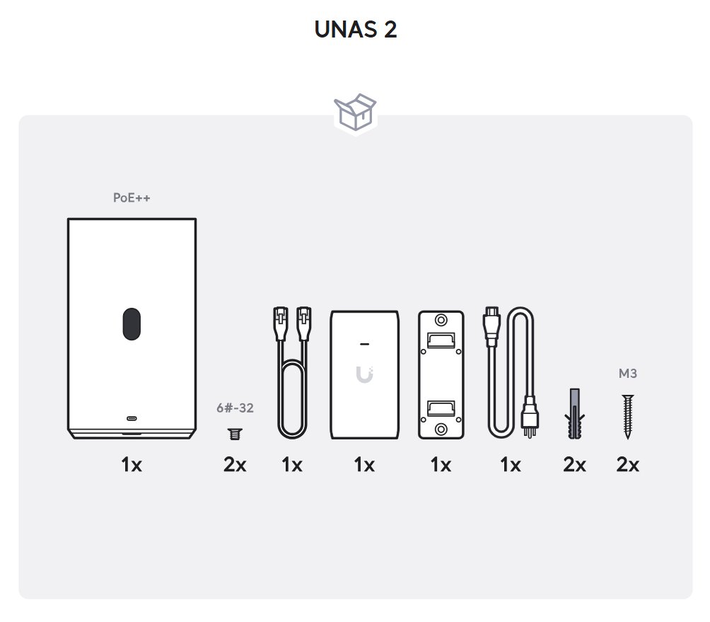 Ubiquiti UniFi UNAS 2 B - NAS server, 2x 3,5" slot HDD/SSD, RAID, 2.5GbE, 5Gbps USB-C, PoE++, černý