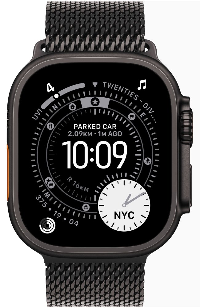 Apple Watch Ultra 3 49mm Černý titan s černým titanovým milánským tahem - L