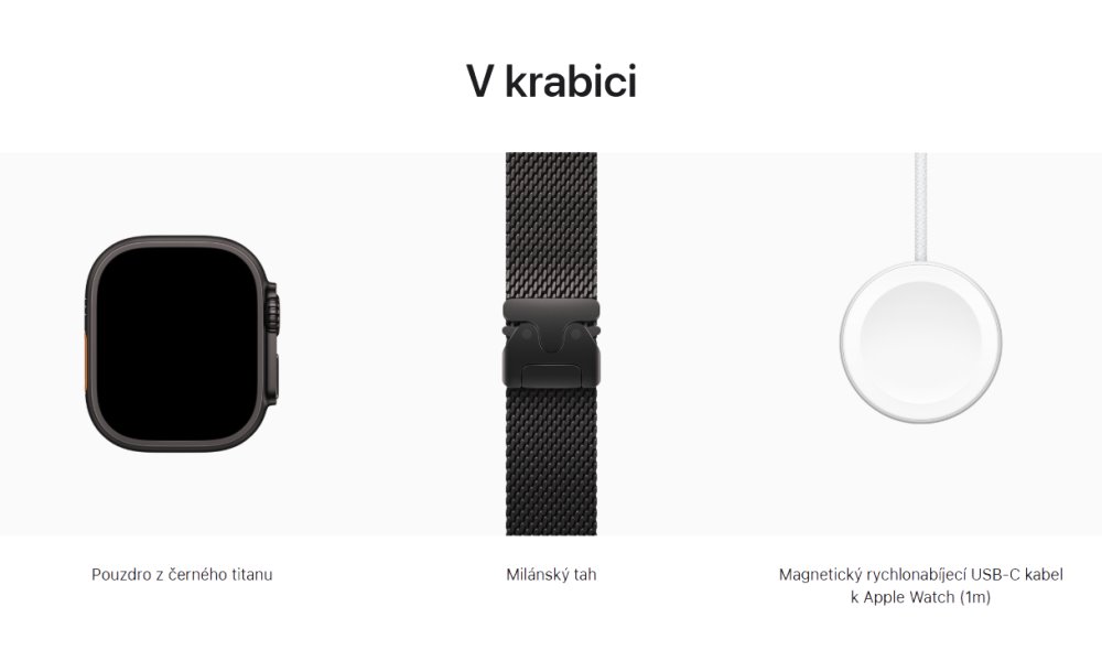 Apple Watch Ultra 3 49mm Černý titan s černým titanovým milánským tahem - L