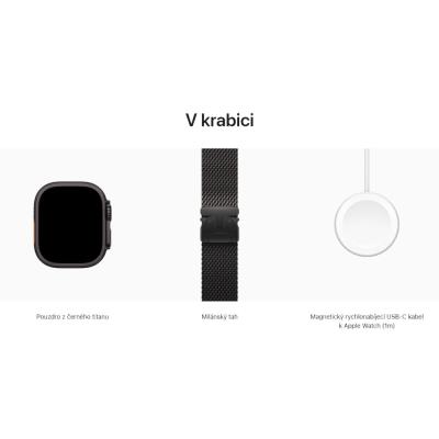 Apple Watch Ultra 3 49mm Černý titan s černým titanovým milánským tahem - M