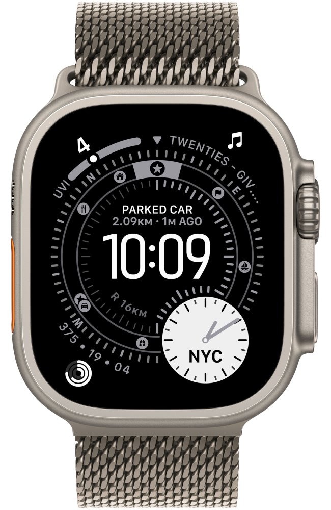 Apple Watch Ultra 3 49mm Přírodní titan s přírodním titanovým milánským tahem - S