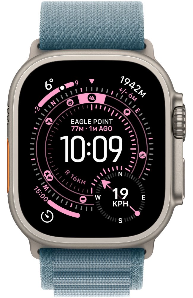 Apple Watch Ultra 3 49mm Přírodní titan se světle modrým alpským tahem - L