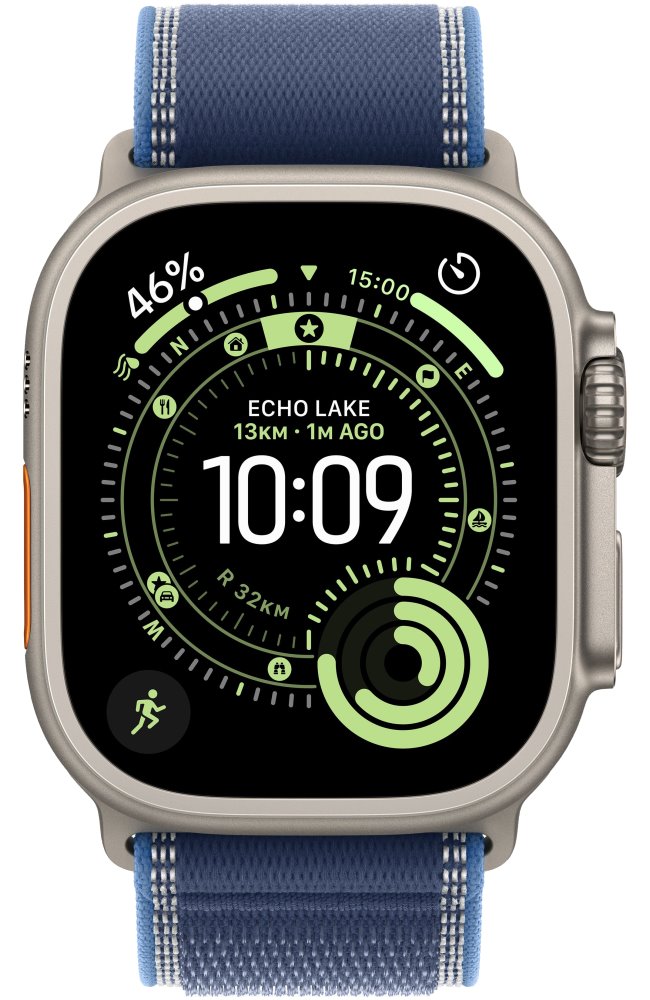 Apple Watch Ultra 3 49mm Přírodní titan s modrým trailovým tahem - M/L