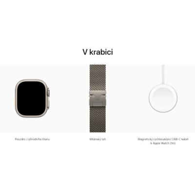 Apple Watch Ultra 3 49mm Přírodní titan s přírodním titanovým milánským tahem - M