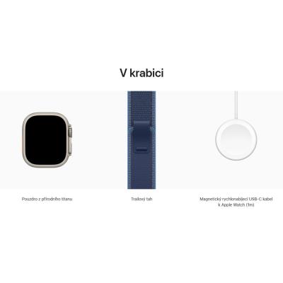 Apple Watch Ultra 3 49mm Přírodní titan s modrým trailovým tahem - M/L