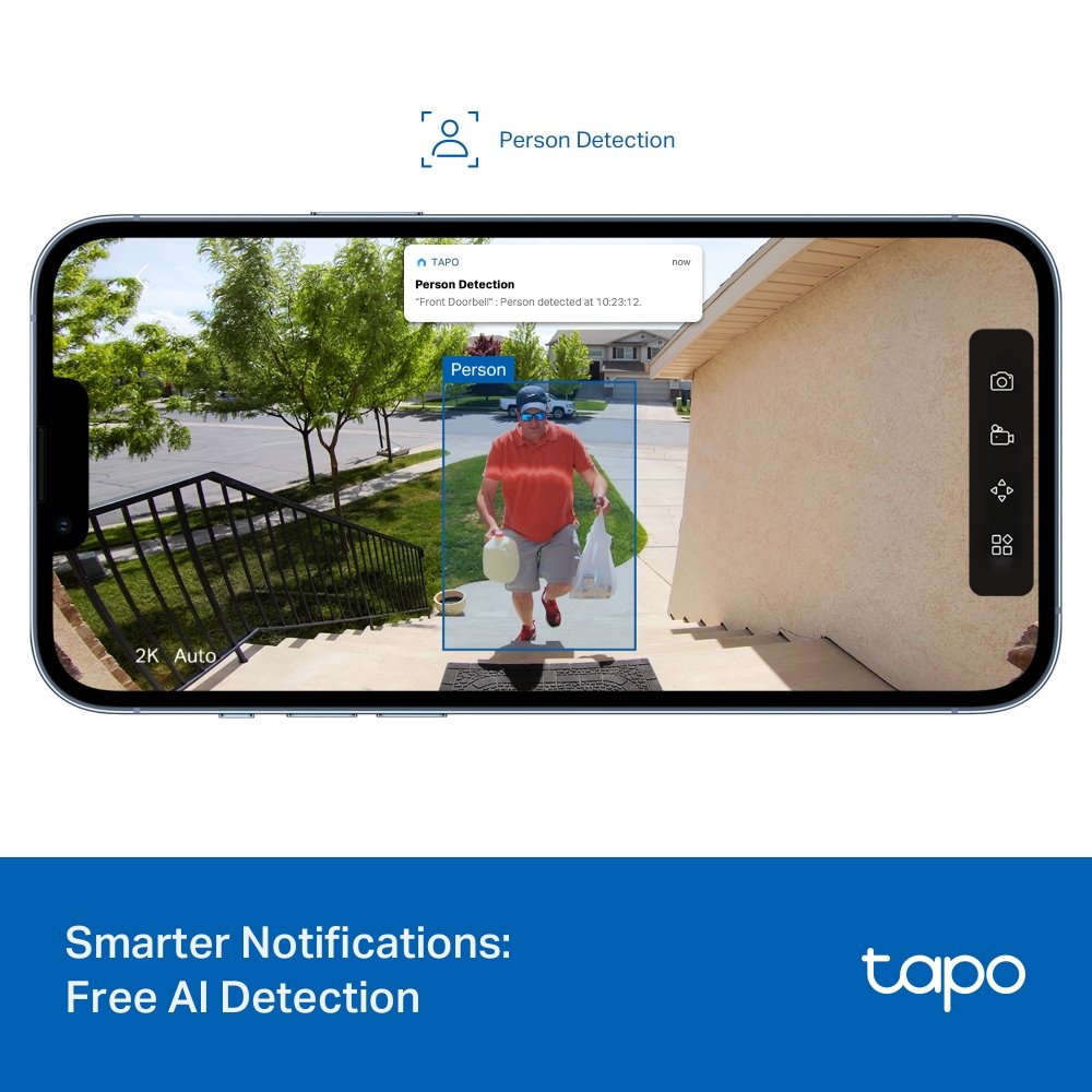TP-Link Tapo D205, Chytrý Video zvonek, 3MP kamera, detekce osob, 160° zorné pole, IP54, SD slot, bez hubu