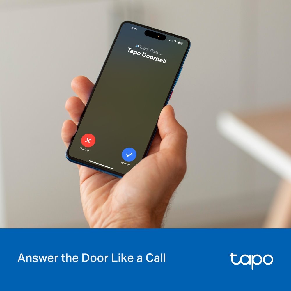 TP-Link Tapo D205, Chytrý Video zvonek, 3MP kamera, detekce osob, 160° zorné pole, IP54, SD slot, bez hubu