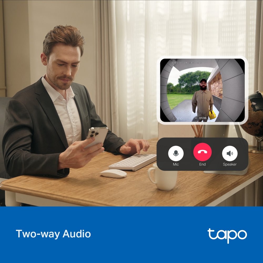 TP-Link Tapo D205, Chytrý Video zvonek, 3MP kamera, detekce osob, 160° zorné pole, IP54, SD slot, bez hubu
