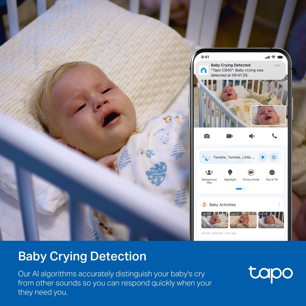 TP-Link Tapo C840 dětská chůvička s dvojitým objektivem, 2K,2560 x 1440, AI detekce audio, MicroSD