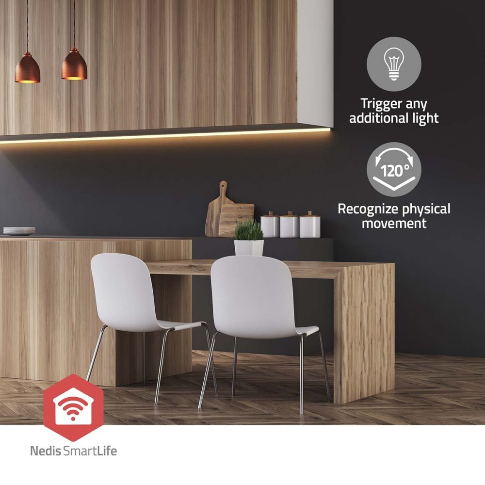 NEDIS chytrý detektor pohybu/ Zigbee 3.0/ napájení z baterie/ životnost baterie 24m/ úhel 100 °/ rozsah 7 m/ bílý