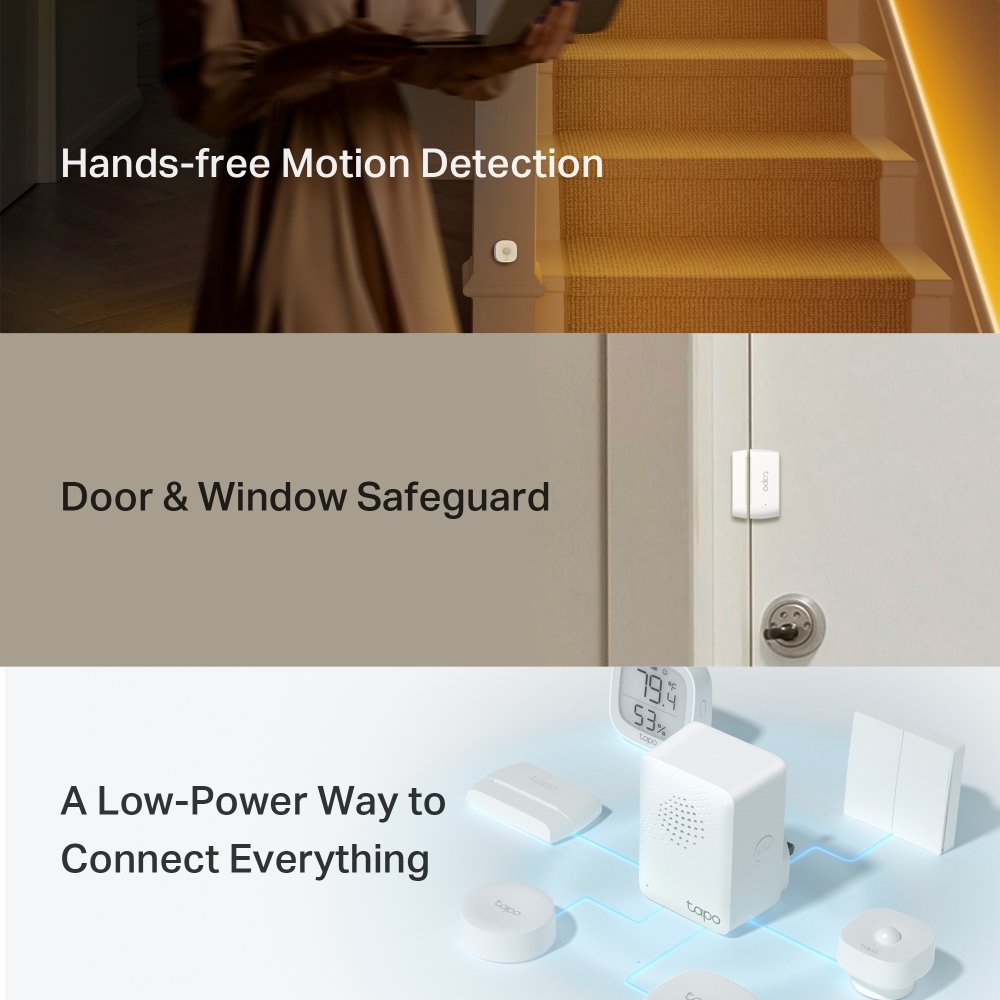 TP-Link Tapo T30 KIT, 1×Tapo T100, 2×Tapo T110, 1×Tapo H100, pohybový senzor, dveřní senzor, hub se zvonkem