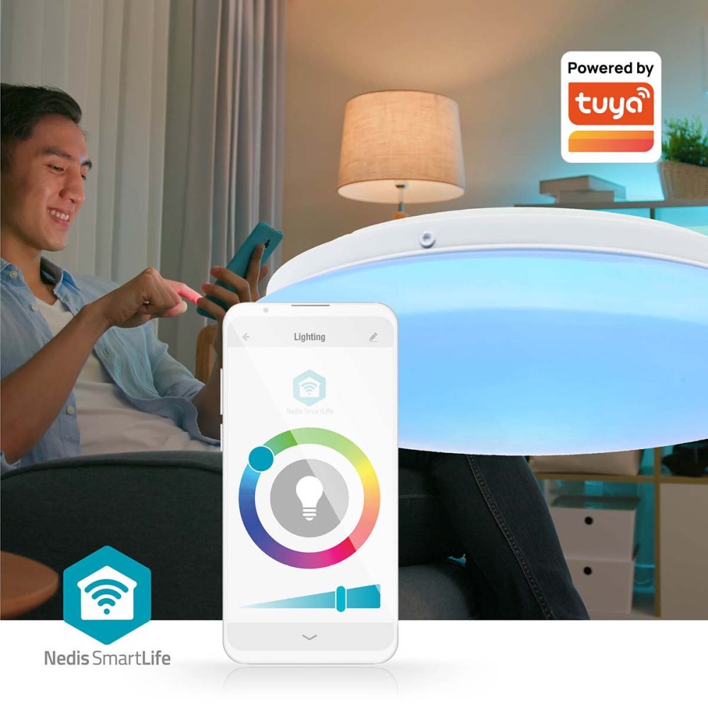 NEDIS Wi-Fi chytré stropní LED světlo/ kulaté/ RGB / teplé až studené bílé/ průměr 260 mm/ 1820 lm/ 2700 - 6500 K/ IP44