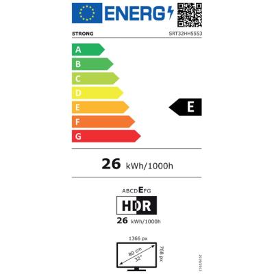 STRONG SMART LED TV 32"/ SRT32HH5553/ HDR/ 1366x768/ DVB-T2/C/S2/ H.265/HEVC/ 2x HDMI/ USB/ Wi-Fi/ LAN/ E/ Google TV