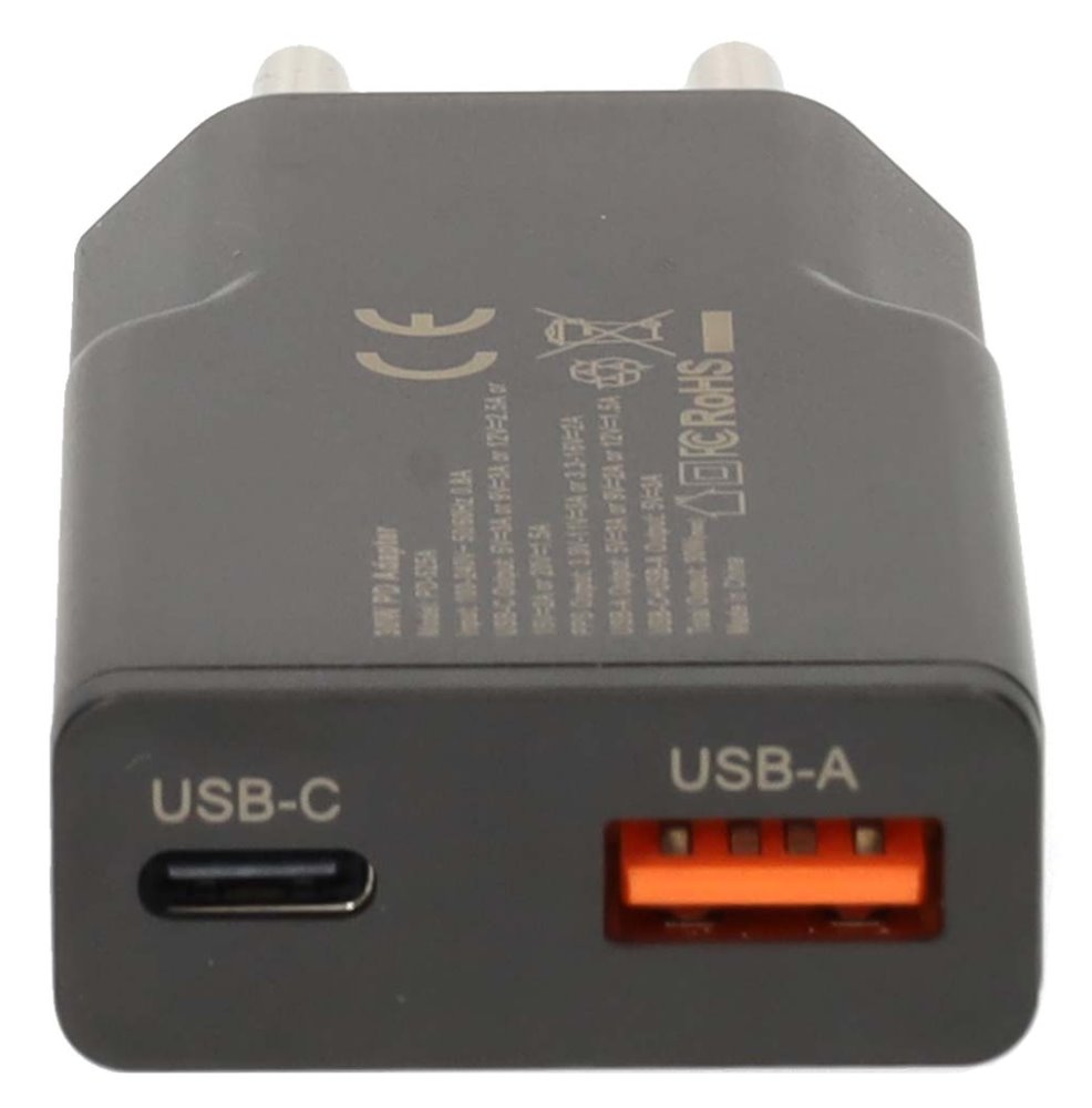 NEDIS síťová nabíječka/ 20 W/ PD 3.0/ rychlé nabíjení/ 1.5 / 2.0 / 2.22 / 3.0 A/ USB-A/ USB-C/ černá