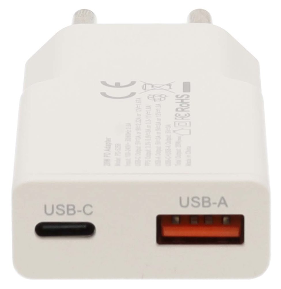 NEDIS síťová nabíječka/ 20 W/ PD 3.0/ rychlé nabíjení/ 1.5 / 2.0 / 2.22 / 3.0 A/ USB-A/ USB-C/ bílá/ kabel 1,5m