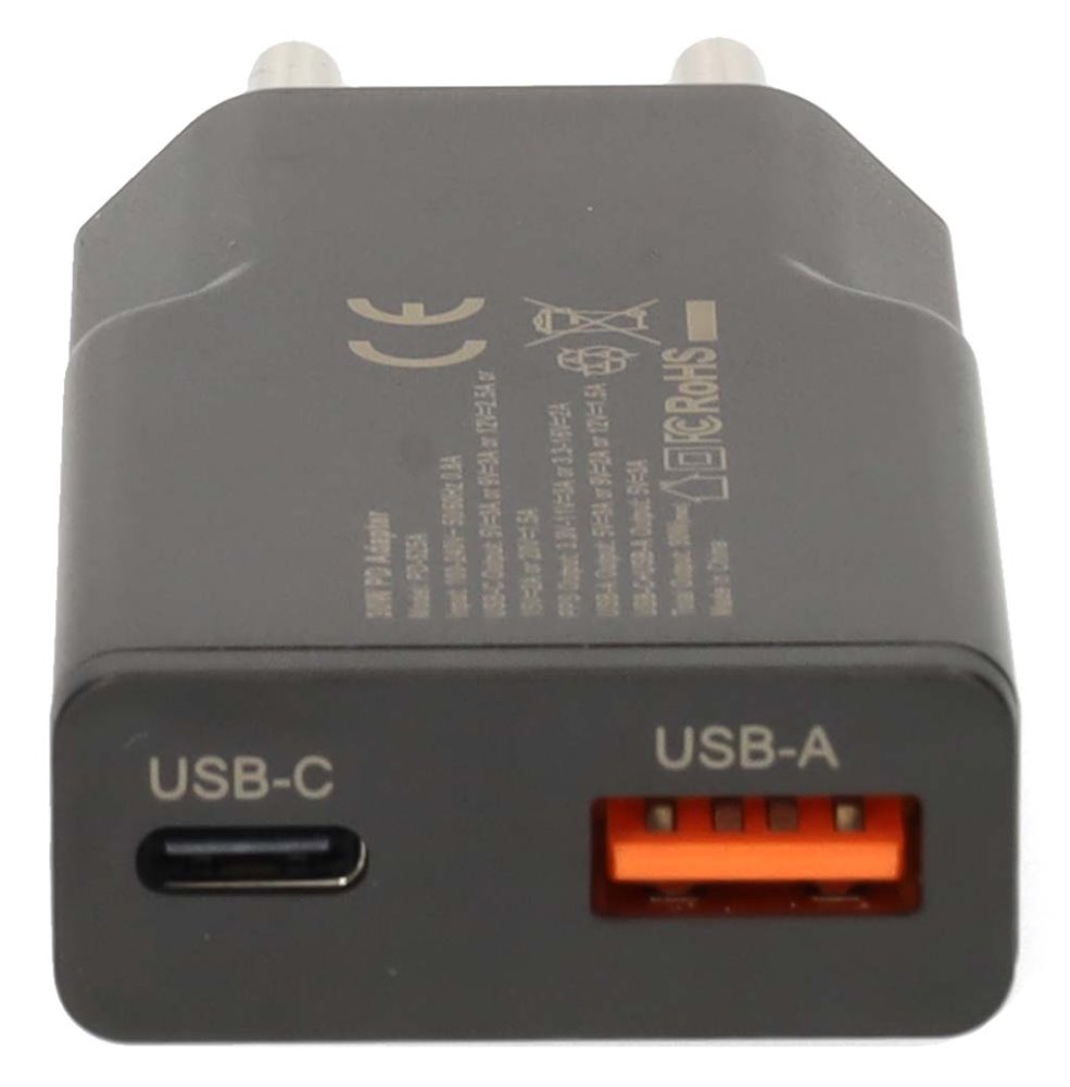 NEDIS síťová nabíječka/ 30 W/ PD 3.0/ rychlé nabíjení/ 1.5 / 2.0 / 2.22 / 3.0 A/ USB-A/ USB-C/ černá/ kabel 1,5m