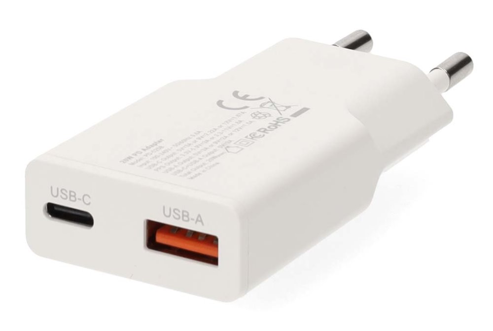 NEDIS síťová nabíječka/ 30 W/ PD 3.0/ rychlé nabíjení/ 1.5 / 2.0 / 2.22 / 3.0 A/ USB-A/ USB-C/ bílá/ kabel 1,5m